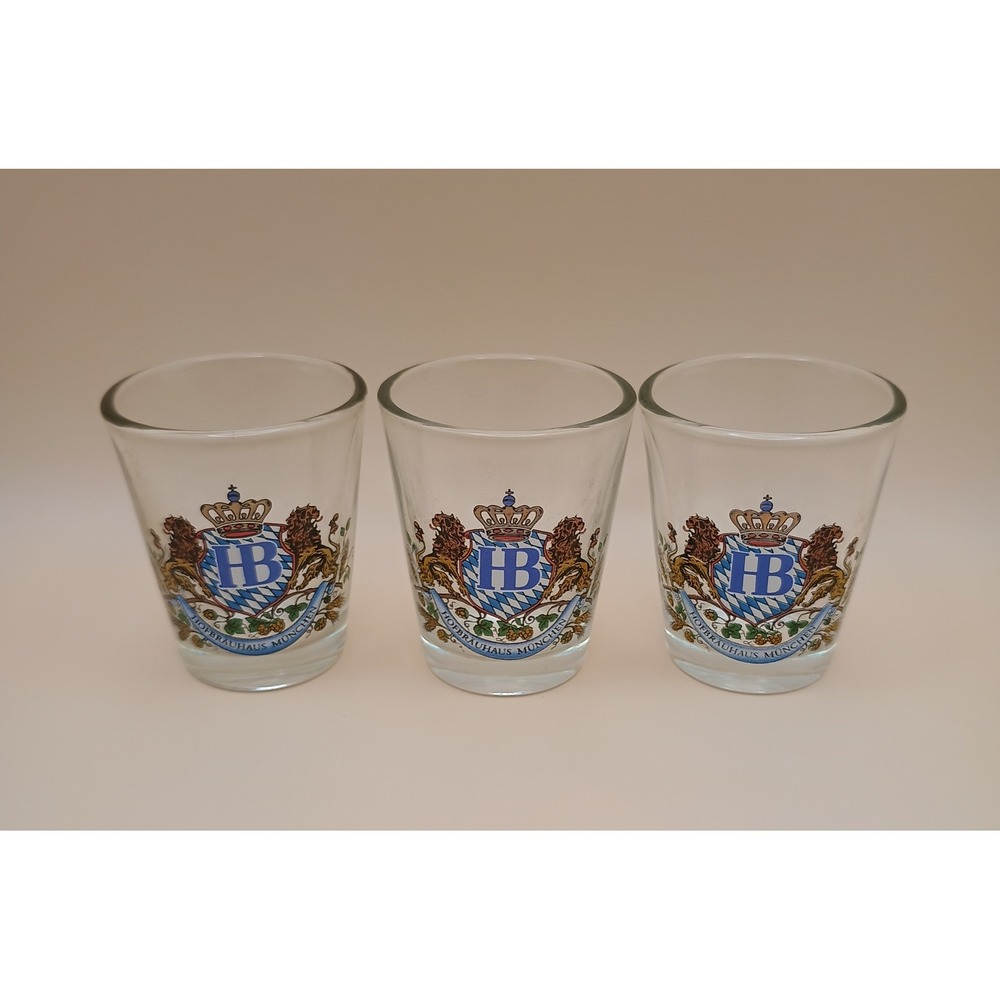 Hofbrauhaus Munchen HB Shot Glass Set of 3 Munich Germany Beer Crest Logo‎ Clear